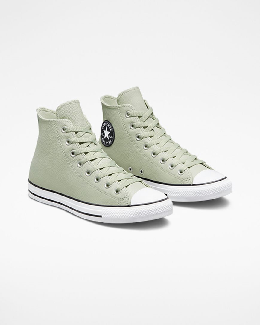 Men's Converse Chuck Taylor All Star Leather High Top Shoes Olive | AU C54E9Z
